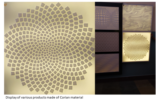 display of carious product made of corian material