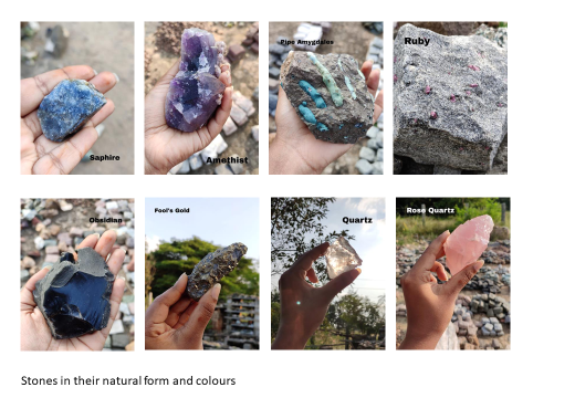 stones in their natural forms and colour